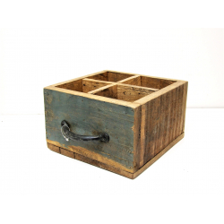 Skrzynka szufladka ze starego drewna poczwórna Niebieska